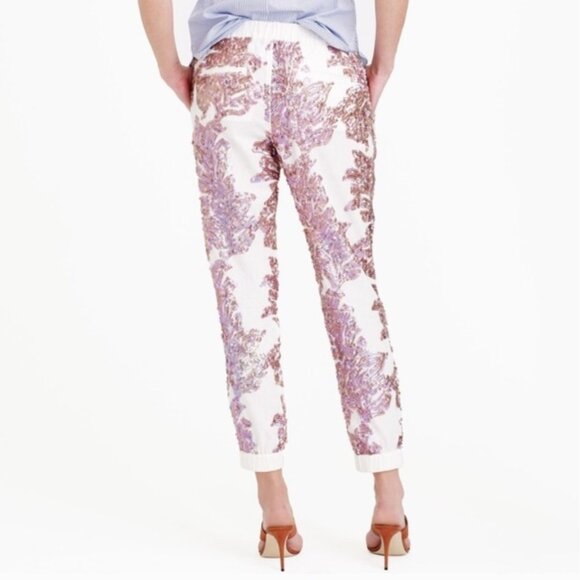 NWT J.Crew Seaside Iridescent Sequin Ivory Linen Cotton Jogger Pants - Picture 5 of 11